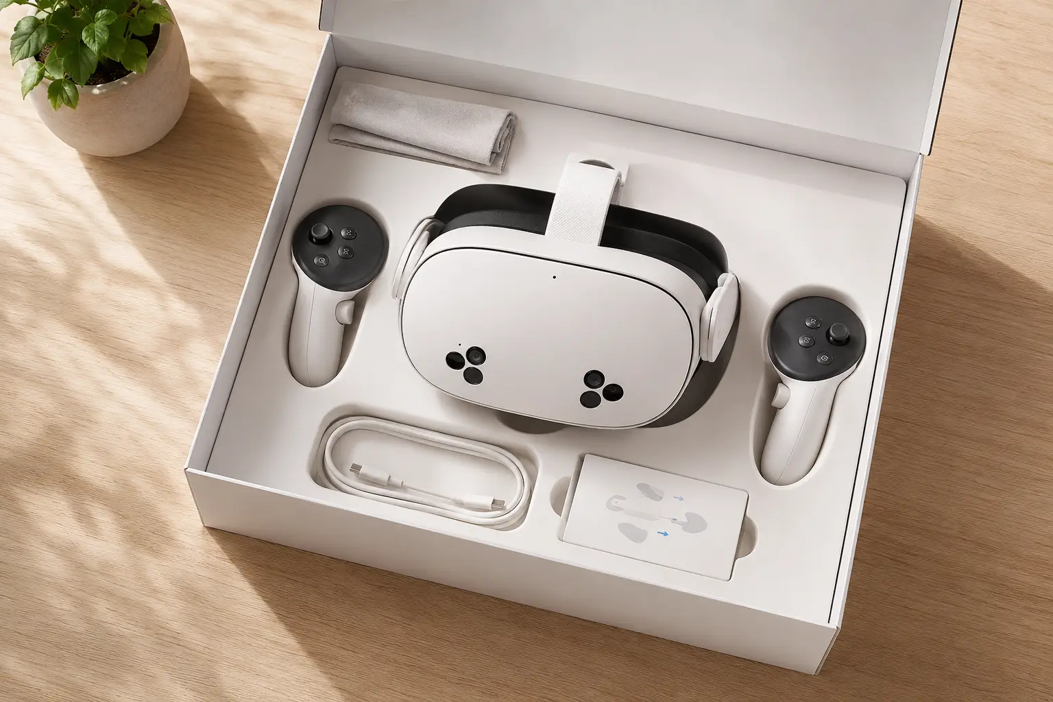 Unboxed VR kit, headset and accessories ready to use
